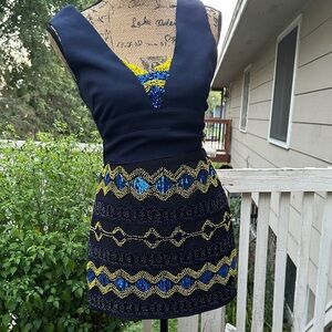 Navy and Yellow Beaded Dress